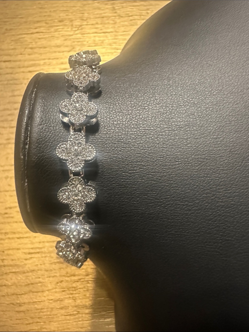 Elegant Silver Pave CZ Clover Link Bracelet - 8in